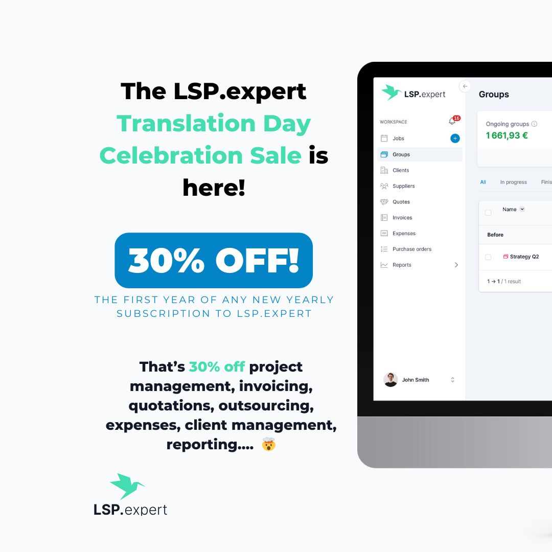 Don't miss 30% OFF LSP·expert - the complete business management platform for #LanguageProfessionals.

Everything you need in one organised place ✨

Code: TRANSLATIONDAY25
Ends: Tomorrow midnight CET

👉 lsp.expert

#InternationalTranslationDay #xl8 #ITD2025
