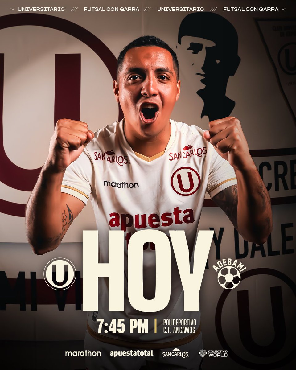 UPolideportivo's tweet photo. ¡𝗛𝗢𝗬 𝗝𝗨𝗘𝗚𝗔 𝗟𝗔 𝗖𝗥𝗘𝗠𝗔! 🤩

⚽️ 𝘜𝘯𝘪𝘷𝘦𝘳𝘴𝘪𝘵𝘢𝘳𝘪𝘰 𝘷𝘴. 𝘈𝘥𝘦𝘣𝘢𝘮𝘪 

🏆 𝘓𝘪𝘨𝘢 𝘍𝘶𝘵𝘴𝘢𝘭 𝘗𝘳𝘰

⏰ 07:45 𝘱.𝘮.

🏟️ 𝘗𝘰𝘭𝘪𝘥𝘦𝘱𝘰𝘳𝘵𝘪𝘷𝘰 𝘊.𝘍. 𝘈𝘯𝘨𝘢𝘮𝘰𝘴

#fUtsalConGarra https://t.co/h2Zg9IrGwF