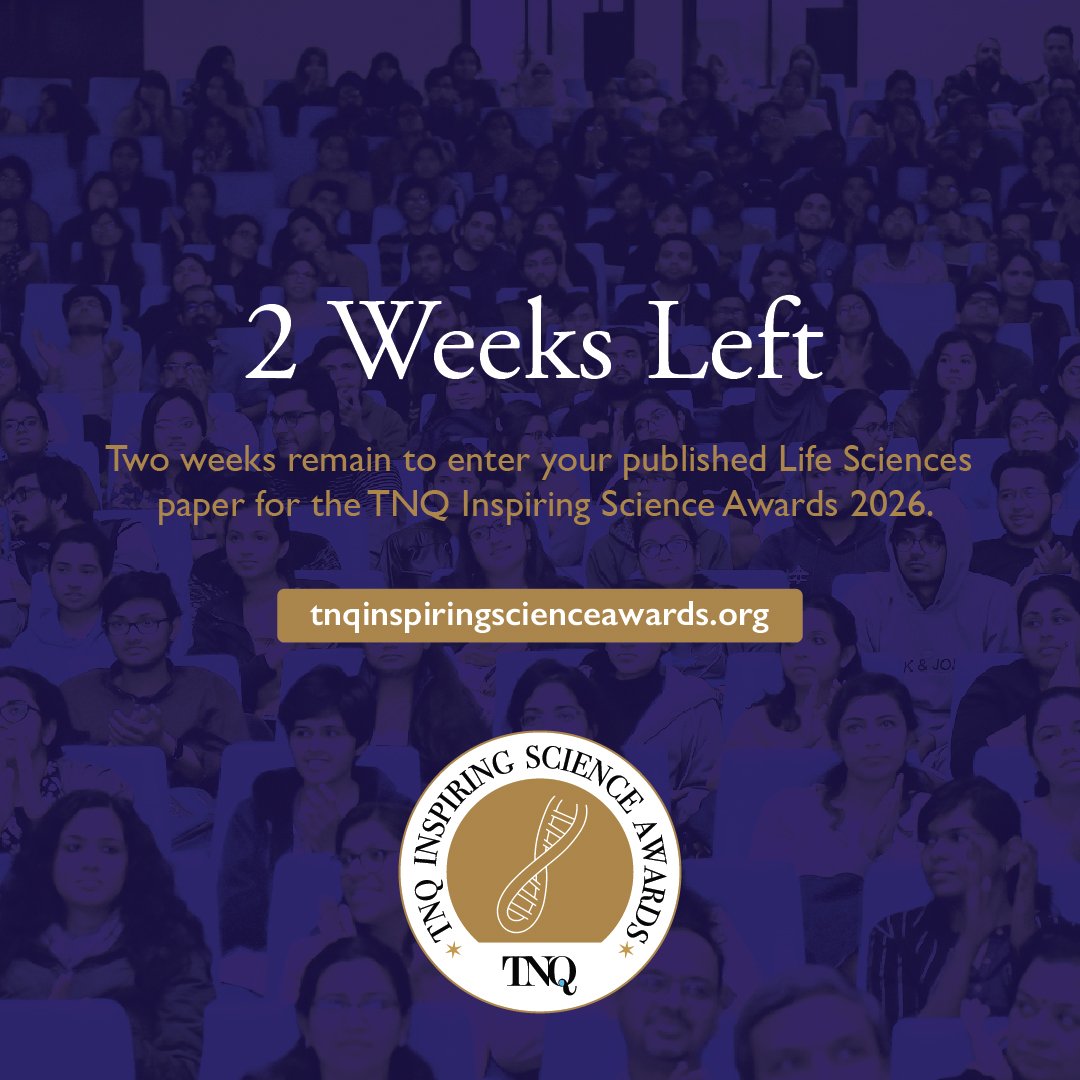 TNQLectures's tweet image. Have you applied for the  TNQ Inspiring Science Awards-2026? If you are a PhD student or a postdoc in India, and have recently published a research paper in life sciences, apply now. Only two weeks remaining.

Link- tnqinspiringscienceawards.org
