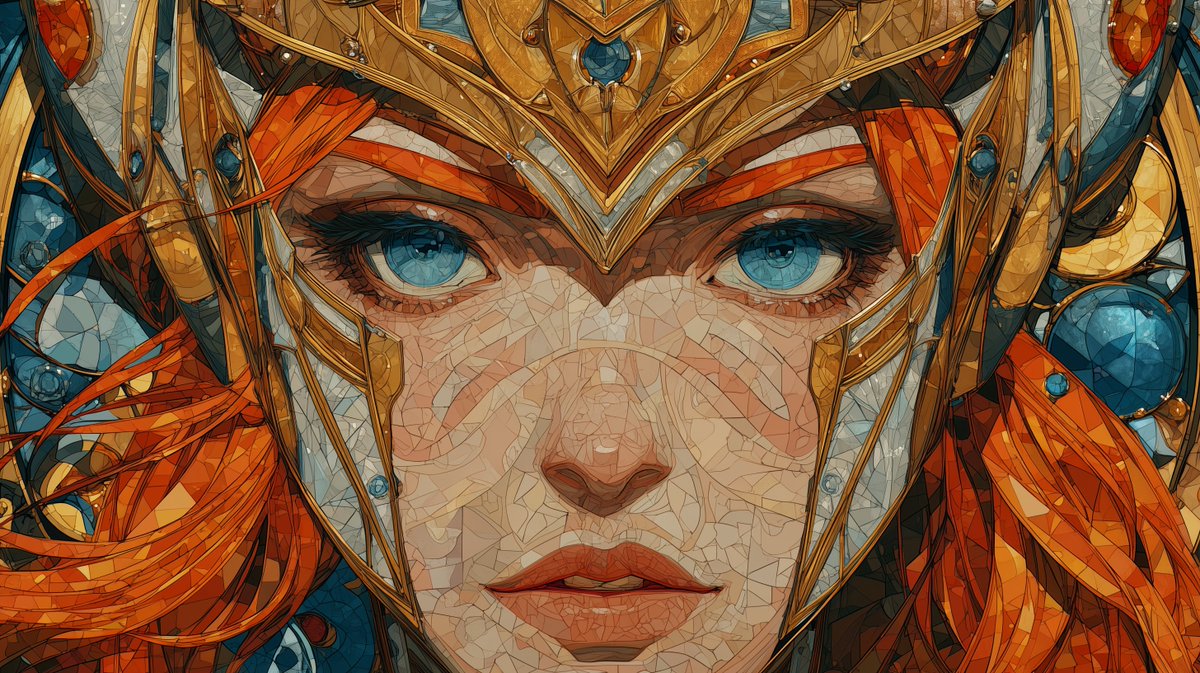 LavilVileAI's tweet photo. Stained Glass Valkyrie ✨
A warrior’s gaze refracted through fractured light.
Strength and beauty bound in every shard of glass.

#AIart #DigitalArt #MidJourney #StainedGlassChallenge https://t.co/aMl4tIYoLx