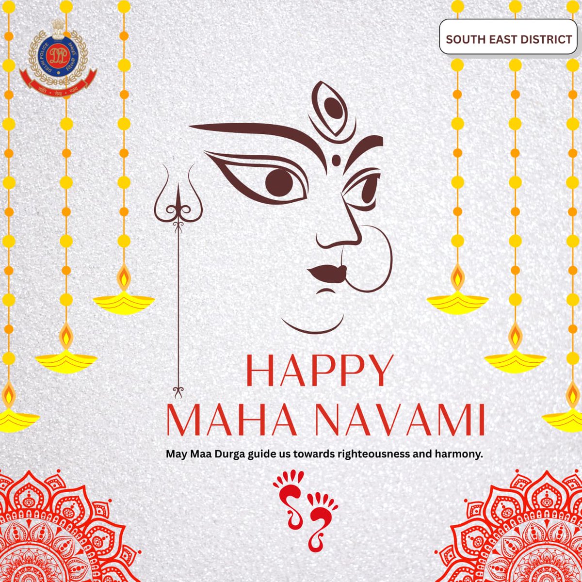 DCPSEastDelhi's tweet photo. 🌸 South-East District Police wishes everyone a Happy Maha Navami!
🙏 May Maa Durga bless us with strength, peace &amp; prosperity.
🚔 Celebrating with devotion, discipline &amp; safety.

#MahaNavami #HappyNavami #SafeFestivities
@DelhiPolice 
@JointCPSR https://t.co/YhHA8xt7PT