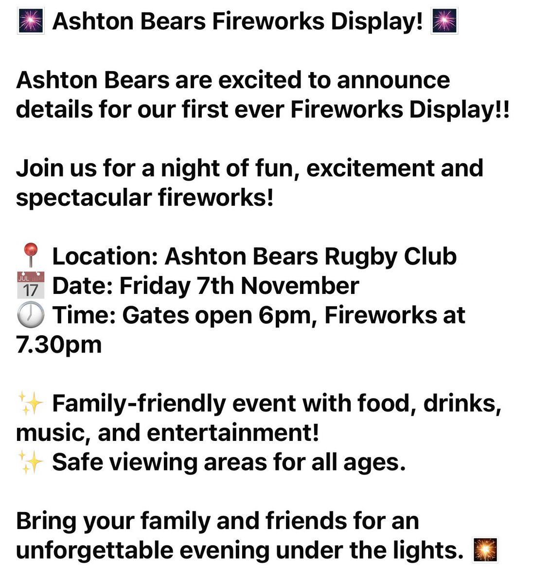 AshtonBears's tweet image. 🎆 Ashton Bears Fireworks Display! 🎆

🎟️ Limited tickets available: 
eventbrite.com/e/ashton-bears…