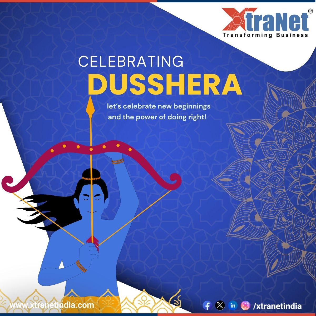 This Dussehra, let’s choose positivity over negativity, truth over falsehood, and unity over division. At Synergy, we celebrate victories that inspire growth with integrity at the core.

#dushhera #diwali #navratri #xtranettechnology #bhopal #xtranetindia #synergyplatform #bhfyp