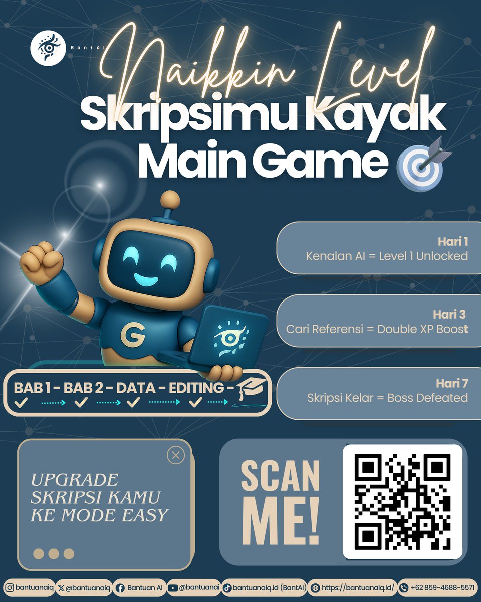 bantuanaiq's tweet image. 🎮 Skripsi kayak main game? Bisa!
7 hari = tamat boss besar 🎓
AI bantu kamu leveling biar skripsi jadi EASY MODE ✨

#NaikkinLevelSkripsi #BossDefeated #AntiStressBarengAI #SkripsiMudah #BantuanAI
