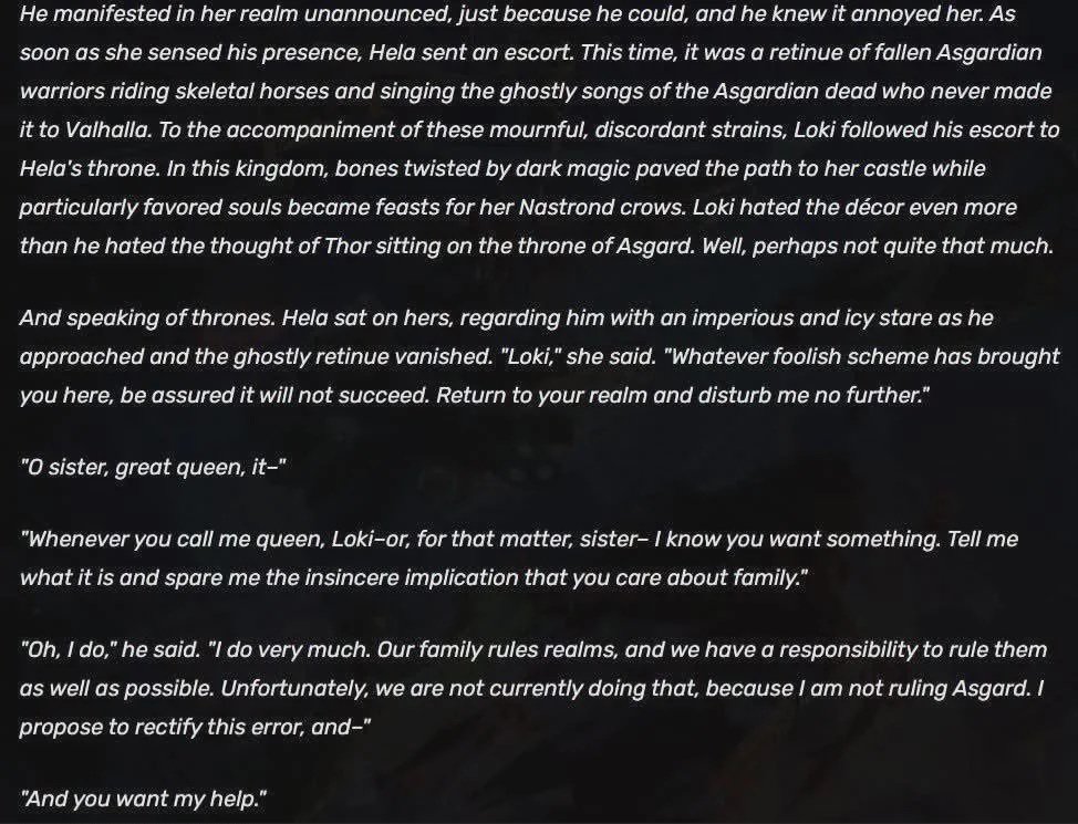 Kirrohero's tweet photo. @NeroTheHero13 @ThorLawyer This is from the Loki Lore in Marvel Rivals (Destined Kinship). I'm aware that Hela is originally Lomi's daughter in the Comics and in mythology, but It seems Marvel Rivals follows the MCU sort of by making Hela a sibling. https://t.co/hO3sjMwJlE