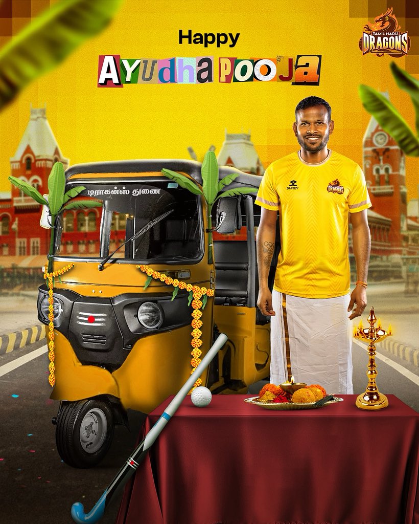 Ayudha Pooja checklist 👇
Veshti ✅
Pattai ✅
Poojai for every ayudham ✅
Naan Auto Kaaran BGM ✅

#TamilNaduDragons #TNDragons #TherikaViduTamizha #HeroHIL #HockeyIndiaLeague
