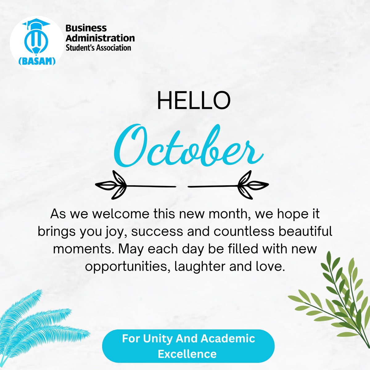 October whispers in with promise and peace 🍃  
May each sunrise bring new chances, and each sunset remind us of how far we’ve come. Happy New Month 

#ForUnityAndAcademicExellence 
#GoldenBeginnings 
#Newmonth