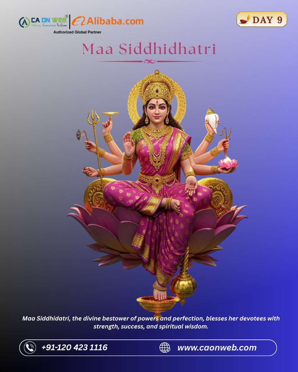 caonwebonline's tweet image. On this auspicious day of Maa Siddhidhatri, may the Divine Mother bless you with wisdom, success, and fulfillment of all desires. 🌸🙏 Wishing you a Happy Navratri! — By Caonweb

#maadurga #HappyNavratri #caonweb #caservicesonline #Siddhidhatri
