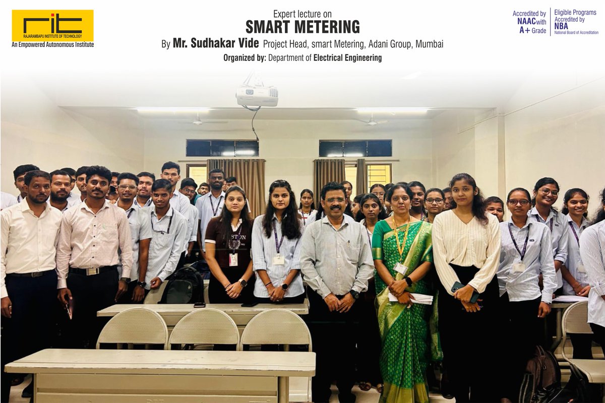 ritindia1983's tweet image. ⚡ Department of Electrical Engineering was honoured to host Mr. Sudhakar Vide, Project Head – Smart Metering, Adani Group, Mumbai, for an insightful Expert Lecture on &quot;Smart Metering&quot; held on 26th September 2025.

#SmartMetering #SmartGrid #AdaniGroup #ExpertLecture #RIT