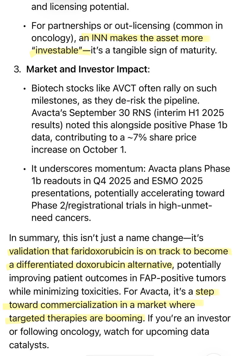 Asked Grok to summarise the relevance of the WHO assigning Faridoxorubicin. #avct

CC is doing a truly excellent job. Watch investors take up positions here this week as news spreads. She couldn’t have been much clearer. 🎯