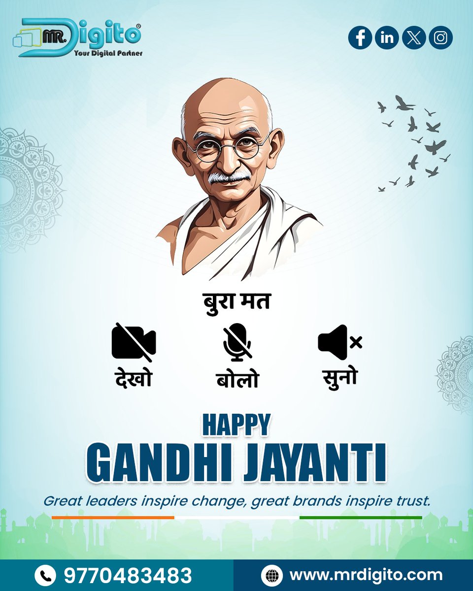 mrdigito's tweet photo. Happy Gandhi Jayanti! 🙏

We honor a great leader whose principles of truth and non-violence continue to inspire millions. His legacy reminds us that true impact comes from standing by your values.

#GandhiJayanti #MahatmaGandhi #October2nd #GandhiJayanti2025 #NonViolenceDay https://t.co/N78WCfIxJF