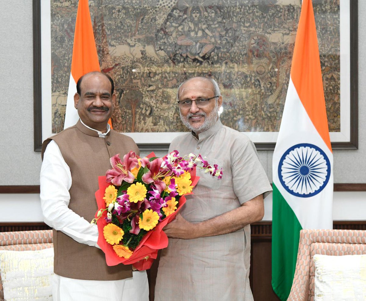 Hon’ble Speaker of the Lok Sabha, Shri Om Birla, called on Hon’ble Vice-President and Chairman of the Rajya Sabha, Shri C. P. Radhakrishnan, at the Vice-President’s Enclave today.