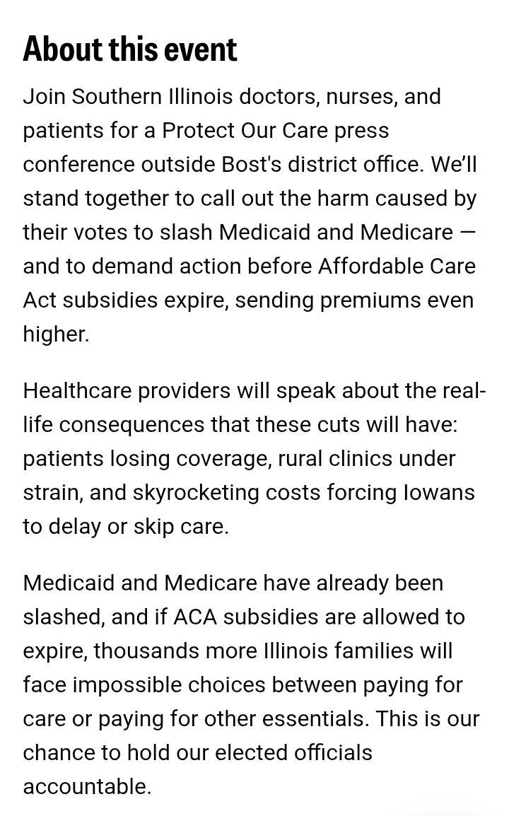 abolitionistjoh's tweet photo. Protect Our Healthcare
Wednesday 10/1/25 12-1 PM
Mike Bost Murphysboro Office
1109 S Chestnut St
Murphysboro lL 62967
https://t.co/OvtqRDznuS
#DEFUNDfacebook
#DEFUNDyahoo
#DEFUNDcomcast
#DEFUNDxfinity https://t.co/DL97tvfKH5