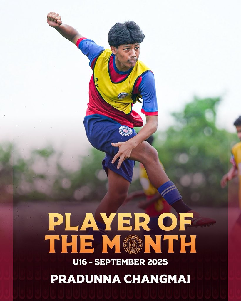 RajasthanUnited's tweet image. Pradunna Changmai Crushing it in September 💪
Keep Soaring higher🦅

#September #playerofthemonth 
#rufcacademy #desertwarriors