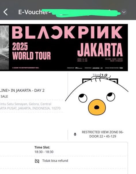 crarws's tweet image. WTS-WANT TO SELL-UNDERPRICE

2 TIKET KONSER BLACKPINK DAY 2 JAKARTA : restricted view zone 6 door 22 row 45-129 &amp;amp; 45-130 (sebelahan) / TRUSTED, dm for details ♥️

#zonauang #zonajajan #BLACKPINK #BLACKPINK_WORLDTOUR2025 #tiketkonser #jakarta #konser #tiket