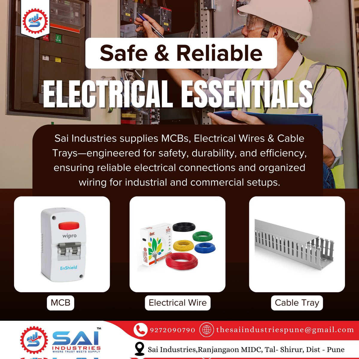 Sai__Industries's tweet image. Power that’s safe, wiring that’s smart! ⚡ Sai Industries offers MCBs, Wires &amp;amp; Cable Trays to keep your systems protected, reliable, and perfectly organized every day.

#saiindustries #PowerSafe