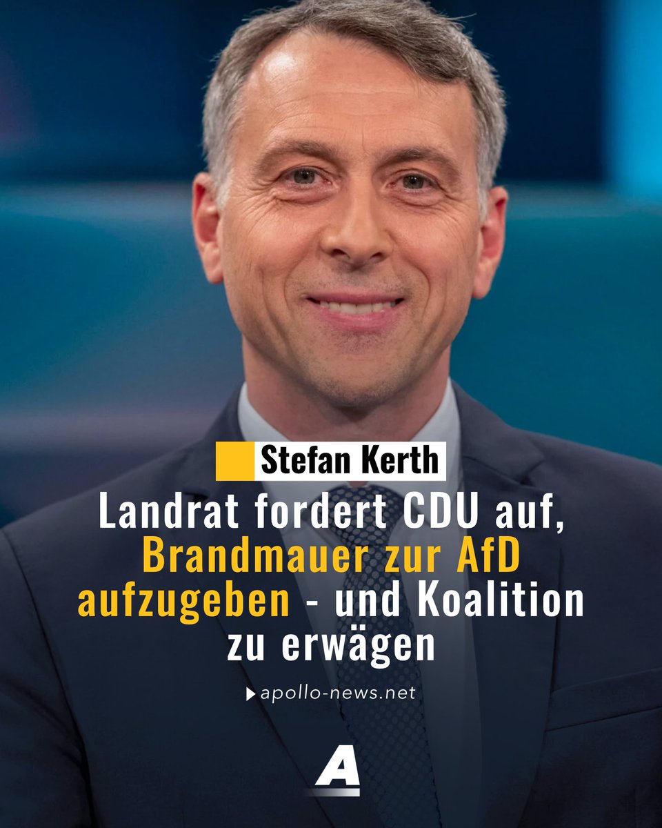 Der Landrat von Vorpommern-Rügen, Stefan Kerth, fordert die CDU auf, die Brandmauer zur AfD aufzugeben. Die Christdemokraten sollten Bedingungen für eine mögliche Zusammenarbeit festlegen. 

apollo-news.net/landrat-forder…