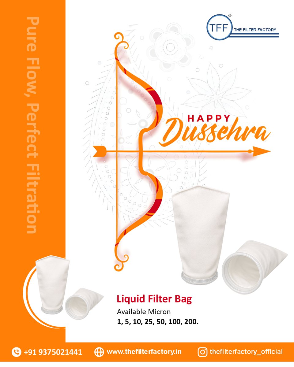 FilterFactoryIN's tweet image. This #Dussehra, let purity win! 🏹✨

Choose our Liquid Filter Bags – available in 1, 5, 10, 25, 50, 100 &amp;amp; 200 microns.

🧡 Pure Flow, Perfect Filtration

🔗 thefilterfactory.in
📞 +91 9375021441

#HappyDussehra #Filtration #FilterFactory #CleanSolutions