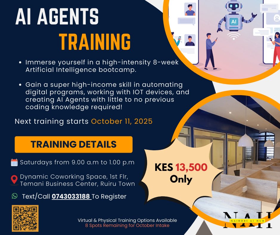 dynamic_working's tweet photo. Something amazing coming up for the AI-curious folks. Call 0743033188 for more information.

@EricKinuthia13  @gakerejoe15 

#NairobiAIHub https://t.co/MNfjVFKQov