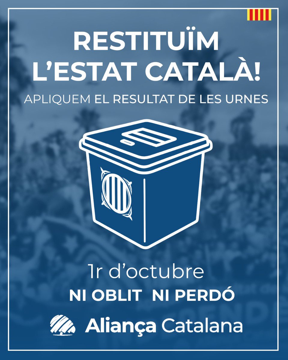 🔵 Avui fa 8 anys del Referèndum del 1r d’octubre.

Vam votar, vam guanyar i encara ens neguen el resultat.

Ni oblit ni perdó: restituïm l’Estat Català!

💙#SalvemCatalunya