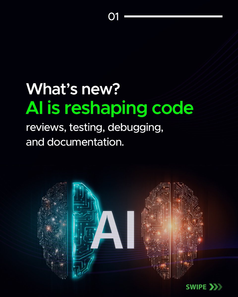 SumatoSolutions's tweet image. AI is transforming software engineering, from code reviews to debugging and beyond. It is not replacing engineers; it is empowering them. Discover AI possibilities with Sumato Solutions.
Learn more: sumatosolutions.com
#AIinSoftwareEngineering #SumatoSolutions #FutureofTech