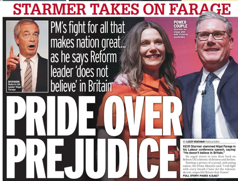 Meanwhile the Mirror nails it

Pride in the country over and above the prejudice and division seeded by Reform and their dog whistle performative politics copied from the orange blob ib the US

BOSH