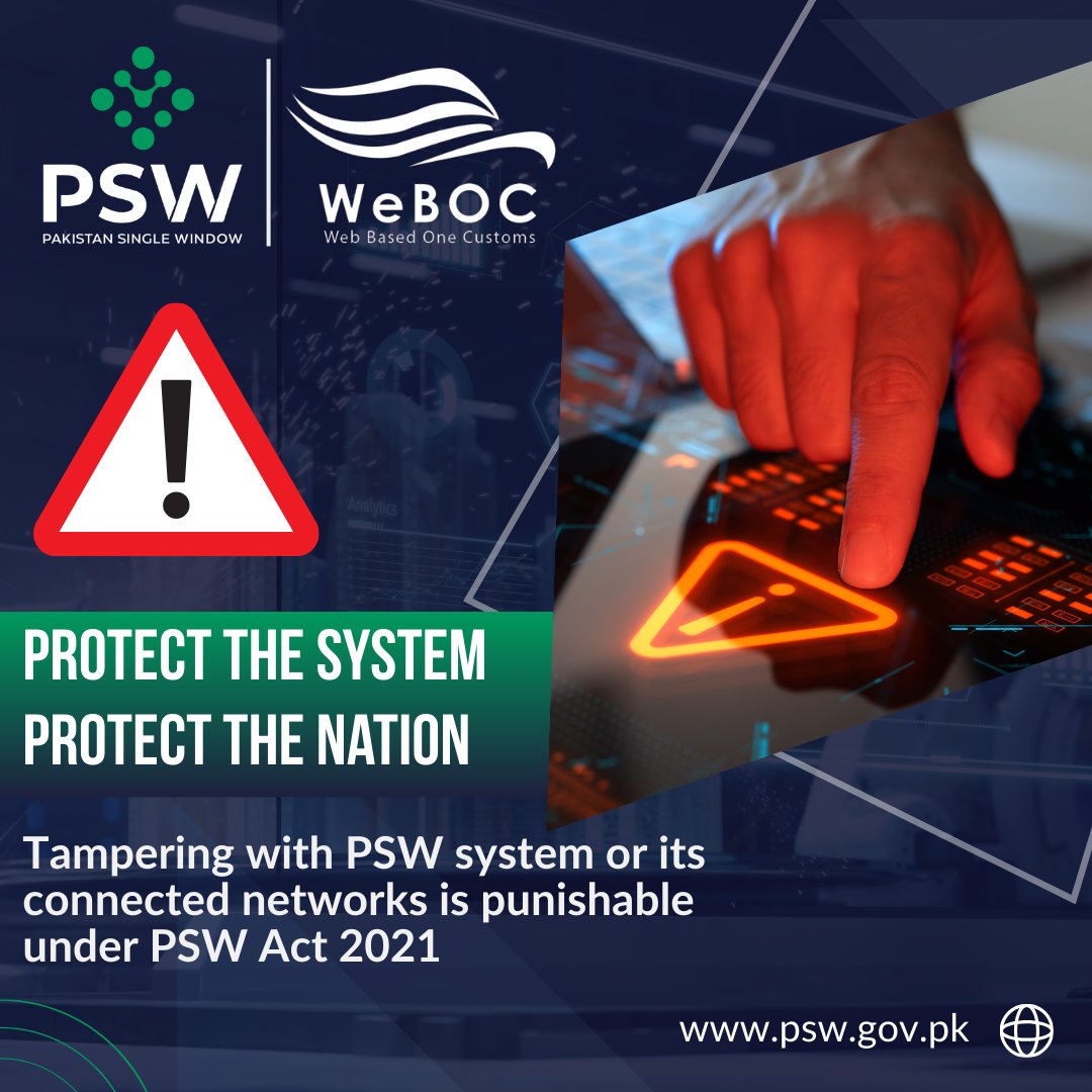 Tampering with the PSW system, its data, or connected networks, or re-programming any PSW system or system connected, or ancillary thereto for unauthorized use is a serious offence and punishable under the PSW Act, 2021. Any attempt to interfere with or damage the system