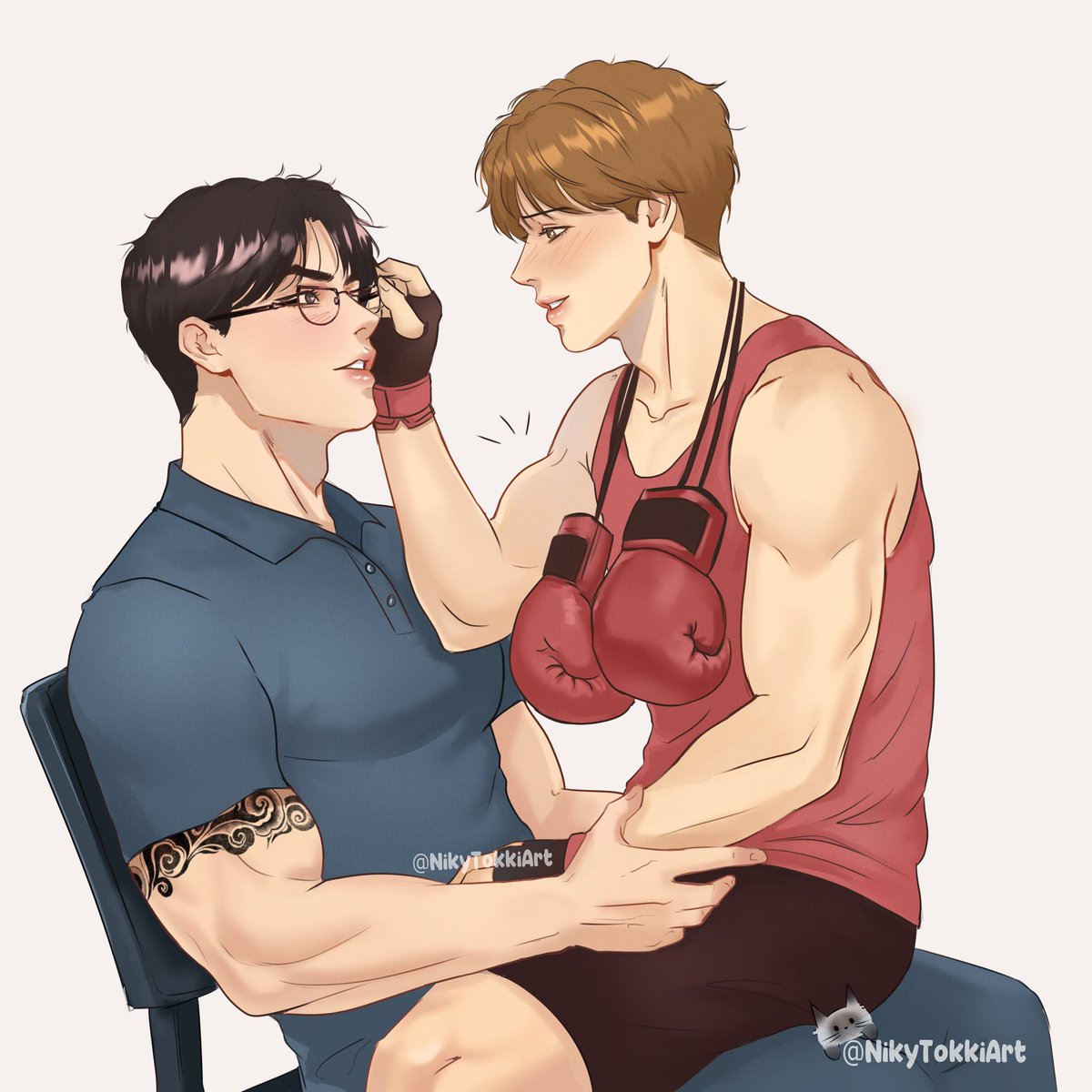 NikyTokkiArt's tweet photo. #jinxtober2025 It was fun imagining Dan and Jaek in different careers 💃💕

Looks like boxing really did wonders for Dan… those arms speak for themselves  😏💪 

#징크스 #manhwabl #jinxfanart #Jinxmanhwa #bl #fanart https://t.co/Q286SFzngu