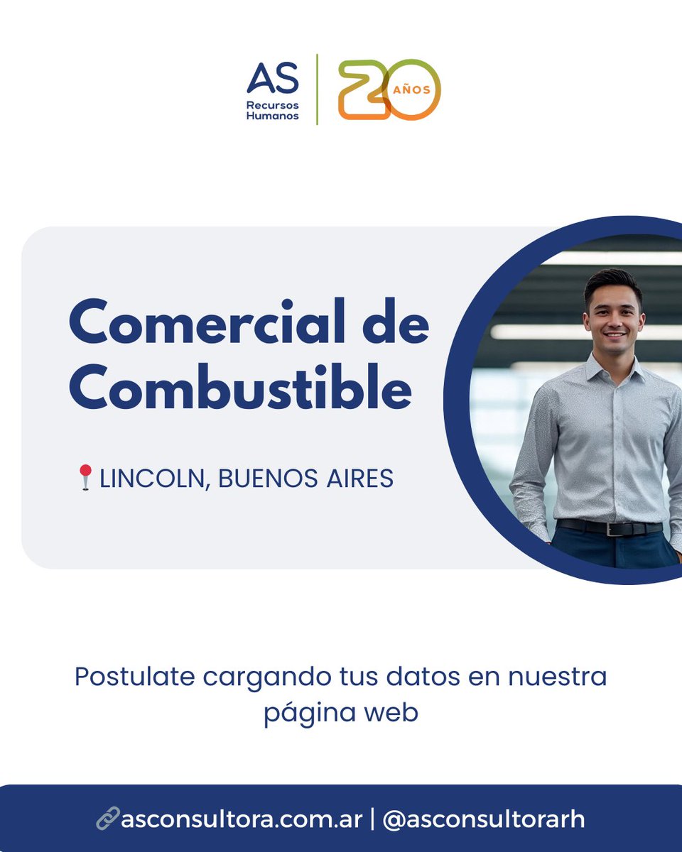 📣 Comercial de Combustible
📍Lincoln, Buenos Aires

👉🏼Para importante empresa del rubro petrolero seleccionaremos un comercial para sumarse al equipo.

⤵ Postúlate cargado tus datos
asconsultora.hiringroom.com/jobs/get_vacan…