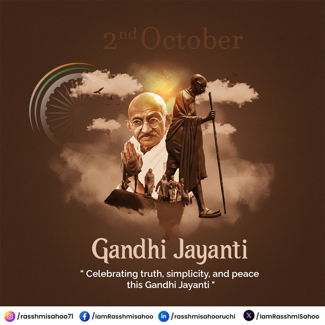 IamRasshmiSahoo's tweet image. On this Gandhi Jayanti, let’s continue to follow Gandhi Ji&apos;s timeless message of truth, simplicity and peace.
May his path of non-violence continue to guide our steps towards a better tomorrow. 🙏
#GandhiJayanti #MahatmaGandhi #truthandsimplicity #peaceandnonviolence #RashmiSahoo