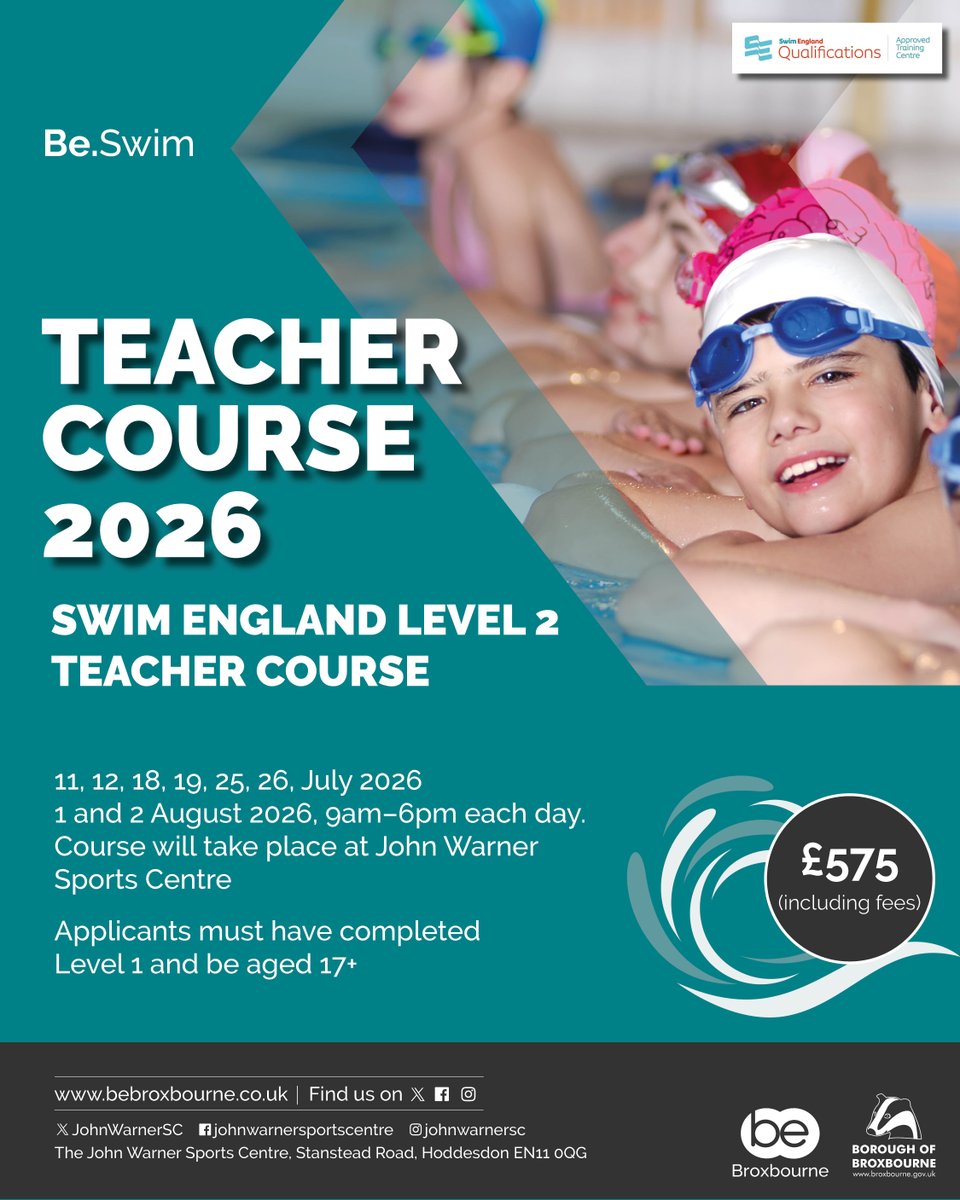 Become a swimming teacher in 2026 🏊

We have courses for both Level 1 Teaching Assistant and Level 2 Swim Teacher qualifications coming up next year. 

Get a head start and book yours now: ow.ly/y2fZ50X4NnC