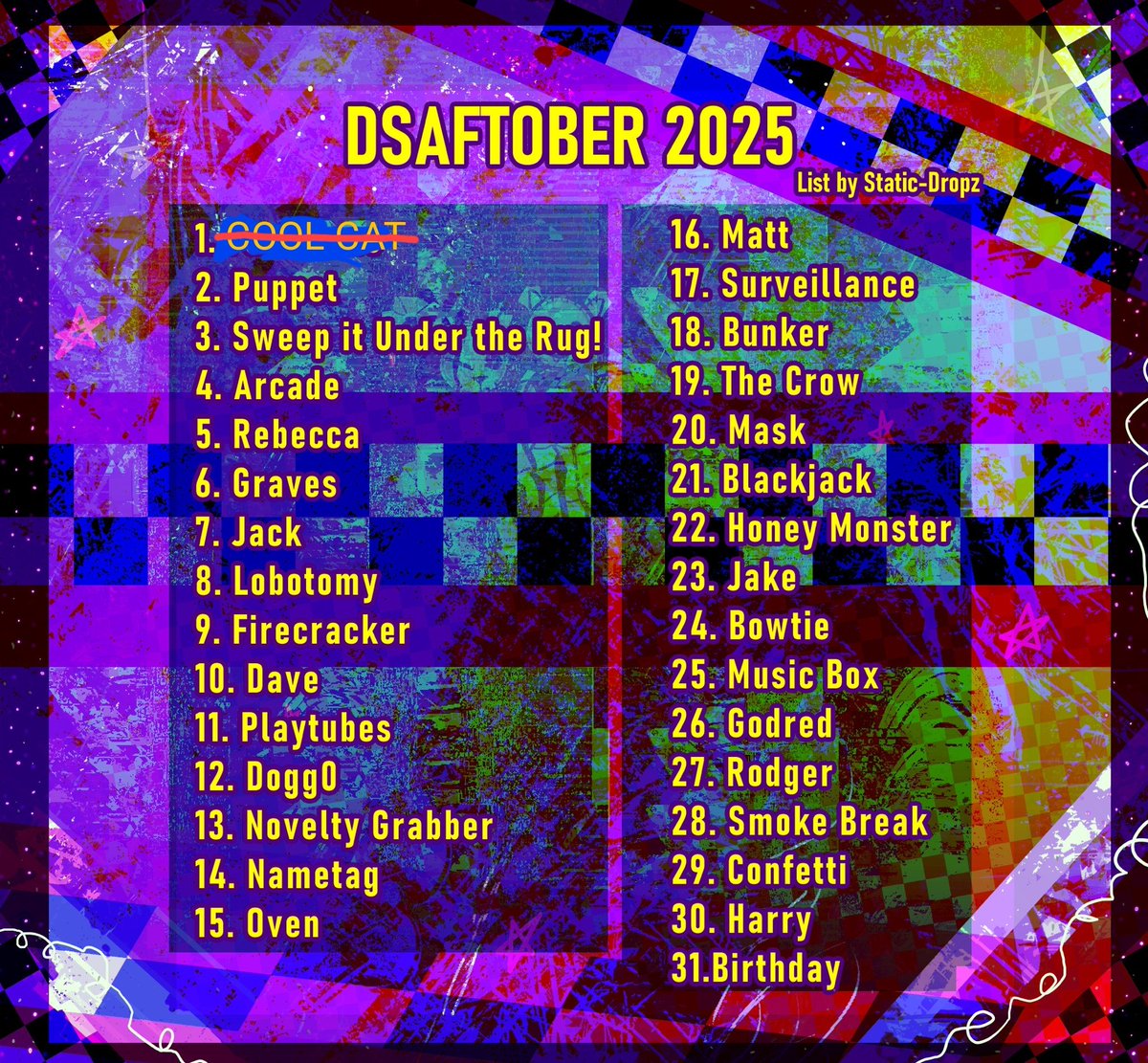 Carla_1664's tweet photo. LETS ACT LIKE I DIDN'T DO THE 2024 DSAFTOBER BECAUSE I DIDN'T FOUND THE 2025 UNTIL NOW. OK.

#DSAF #dsaftober #coolcat #dsafjack https://t.co/j6ItZImj8A