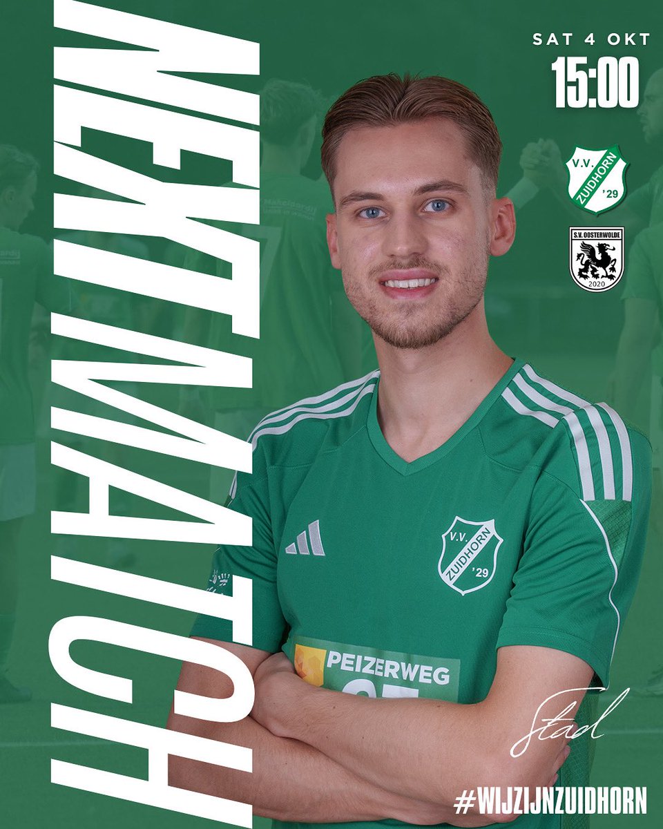 𝑬𝒓 𝒘𝒆𝒆𝒓 𝒔𝒂𝒎𝒆𝒏 𝒔𝒕𝒂𝒂𝒏! 💚🤍

Komend weekend komt gedeeld koploper SV Oosterwolde op bezoek. Onze opponent won de eerste twee speelrondes van Zwaagwesteinde (2-3) &amp; Rijperkerk (3-1). 

Er zal om 15:00 worden afgetrapt op het J. Smit sportpark

#wijzijnzuidhorn