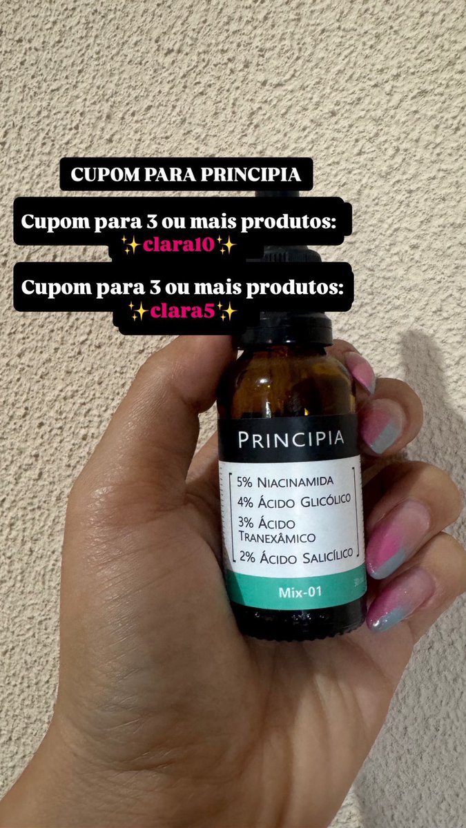 CUPOM PARA PRINCIPIA 

Cupom para kits com 3 ou mais produtos: ✨clara10✨

Cupom para kits com 2 ou mais produtos: ✨clara5✨

usem muitooo <3