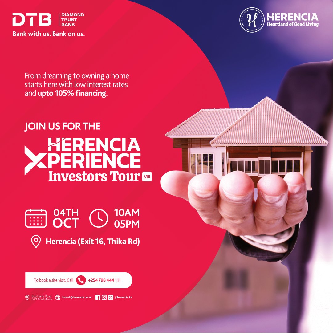 See it. Believe it. Invest in it.
Join us this Saturday at the Herencia Project Site, Thika Rd. 10 am–5 pm.
Limited slots, register now: brnw.ch/21wWfAD #BankOnUs