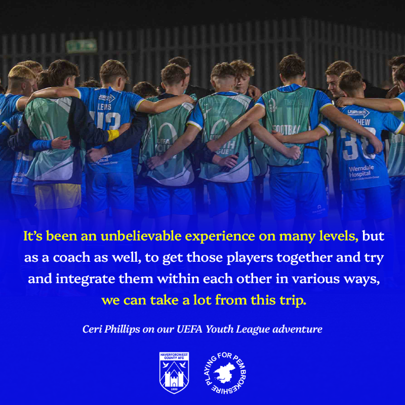 HaverfordwestFC's tweet photo. Ceri Phillips expressed his pride in the performance of his Haverfordwest County players, after the young Bluebirds bowed out of the UEFA Youth League with their heads held high following a competitive first round tie with FK Budućnost Podgorica 💙🗣️

#PlayingForPembrokeshire