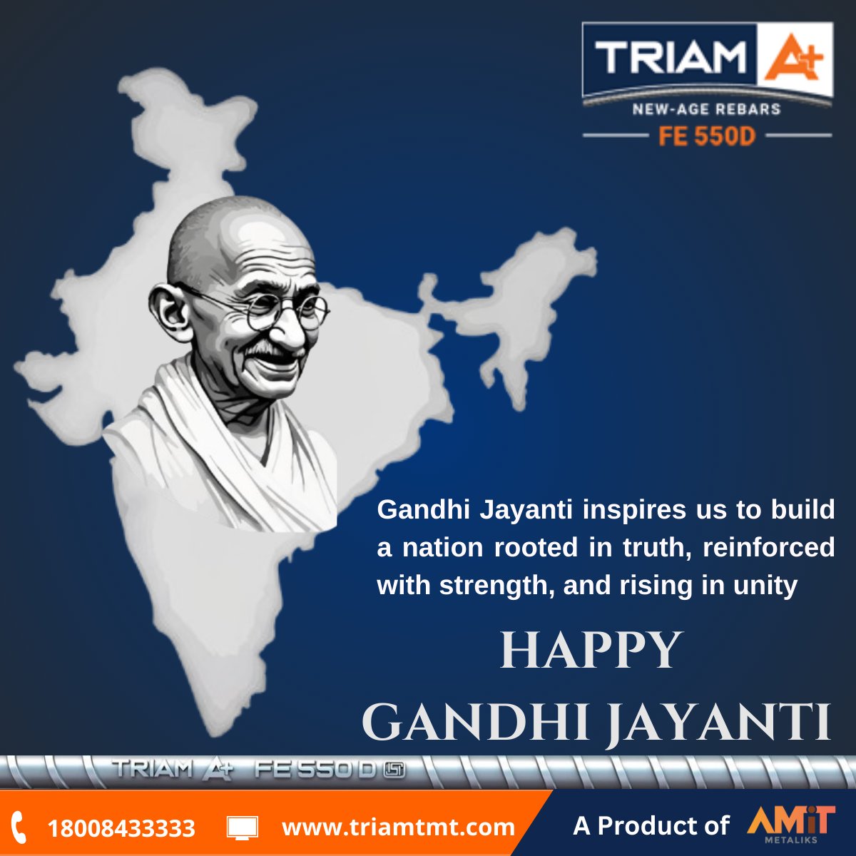 TriamTMT's tweet image. On Gandhi Jayanti, let us draw strength from his values of truth and non-violence, to build a nation where unity is our power and progress is our legacy. Happy Gandhi Birthday.
#GandhiJayanti #StrengthAndUnity #NationBuilding #TruthAndCourage #StrongIndia #amitalliance #triamtmt