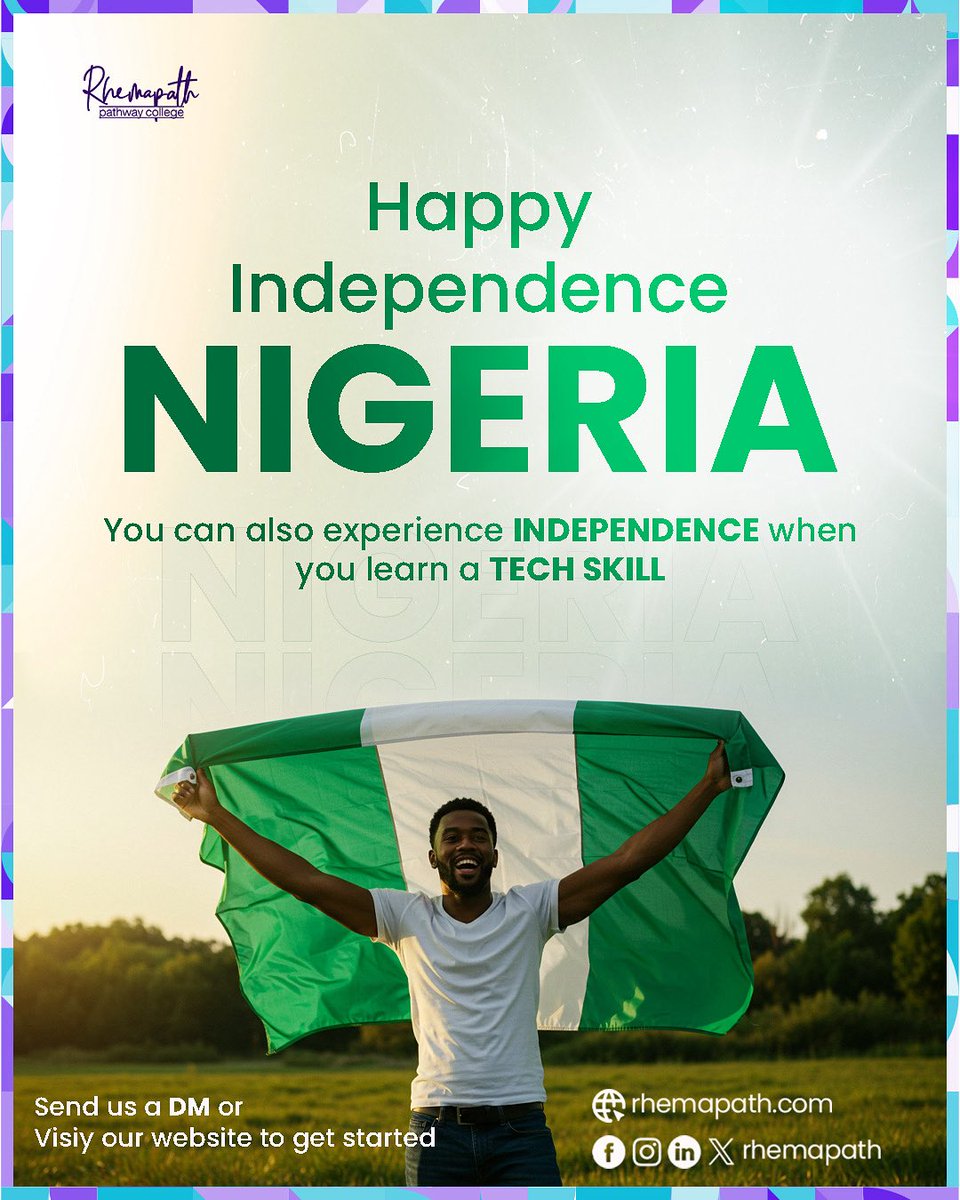 Rhemapath_cong's tweet photo. 🇳🇬 Happy Independence Day, Nigeria!
True freedom is not just political, it’s financial, digital, and personal.
Learn a tech skill today, take control tomorrow.

#NigeriaAt65 #TechIndependence https://t.co/8sFKfbsU0m