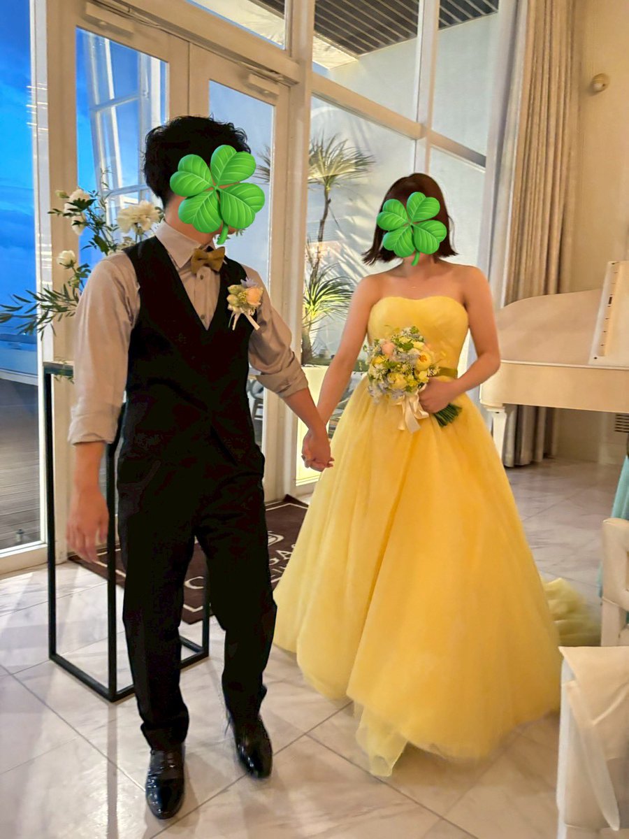 iamchaha_'s tweet photo. 先日結婚式を挙げました💐
一目惚れしたWDと、お色直しではヘアカットもしてもらい大好きなイエローのCDで🤍💛
1日中幸せだった〜！！ https://t.co/M7XqOYlQKM