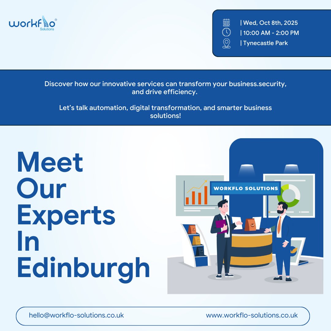 Workflo_sol's tweet image. Simplify your business operations with the right tech! 

We’re at #HashtagEvent in Edinburgh on October 08th—come see how Managed IT, Document Management, and Cloud Solutions can save you time and money. 

Stop by and meet our experts!