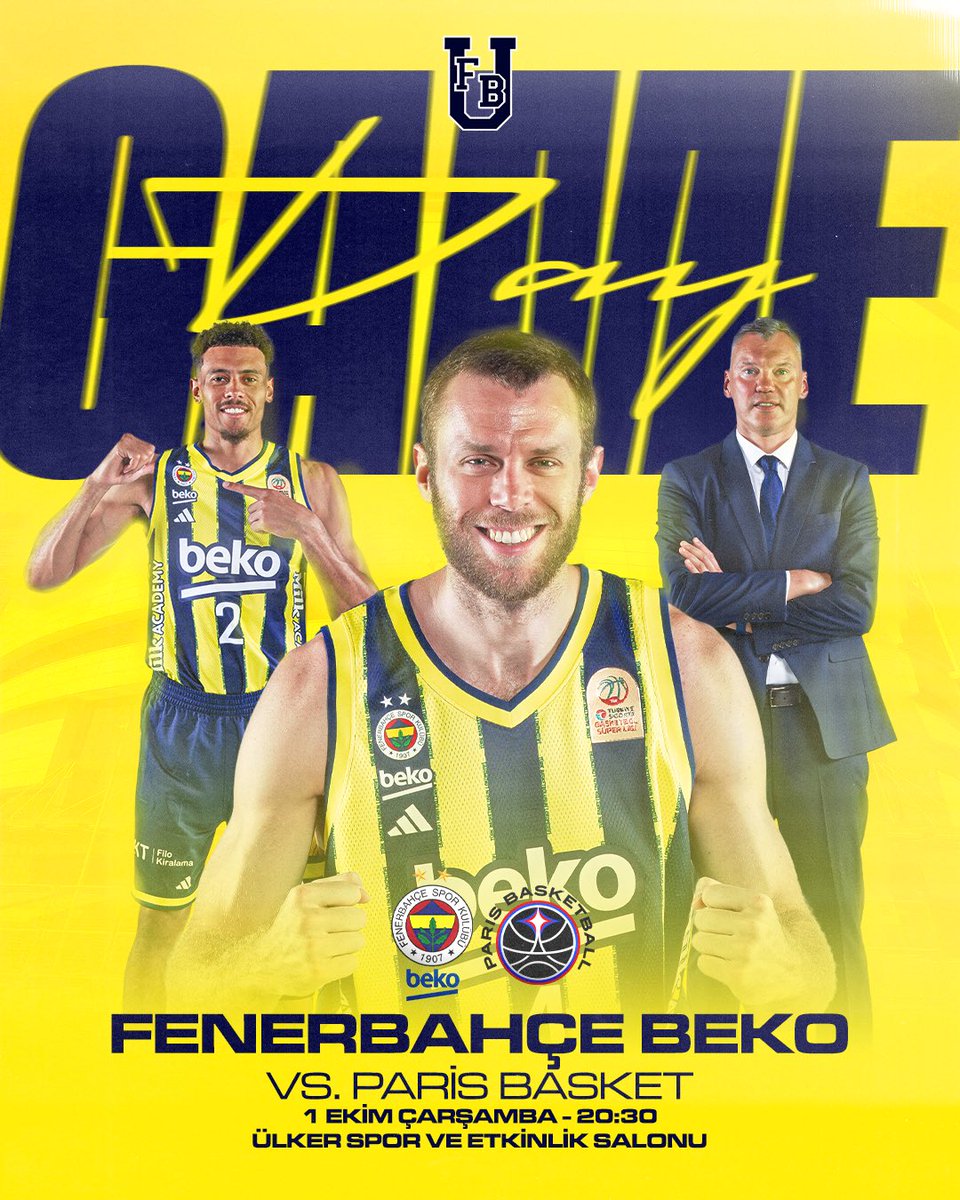 🔥 Maç günü!
🏆 <a href="/EuroLeague/">EuroLeague</a> 1. Maç
🆚 Paris Basket
🕘 20.30
📍 Ülker Sports Arena
📱 #YellowLegacy