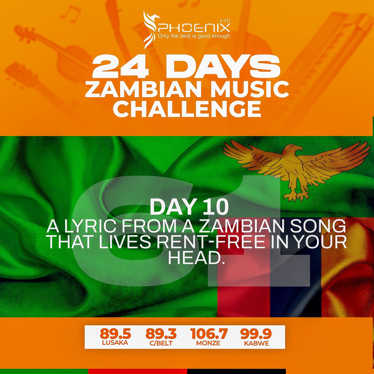 phoenixfmzambia's tweet image. Day 10 is here!
We’re counting down to Independence with 24 days of Zambian music.
What’s your pick for today? Post it, tag us, and keep the rhythm alive!
#24daysofzambianmusic #IndependenceDay #zambiaat61 #PhoenixFM #onlythebestisgoodenough