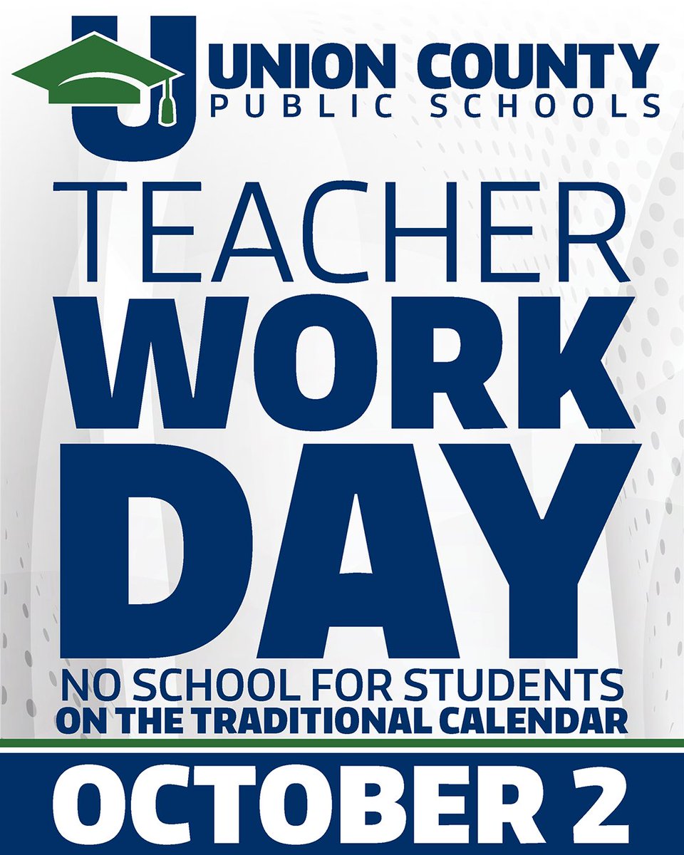 Calendar Reminder: Tomorrow, Oct. 2 is a teacher workday. There is no school for students. @ucpsnc @aghoulihan