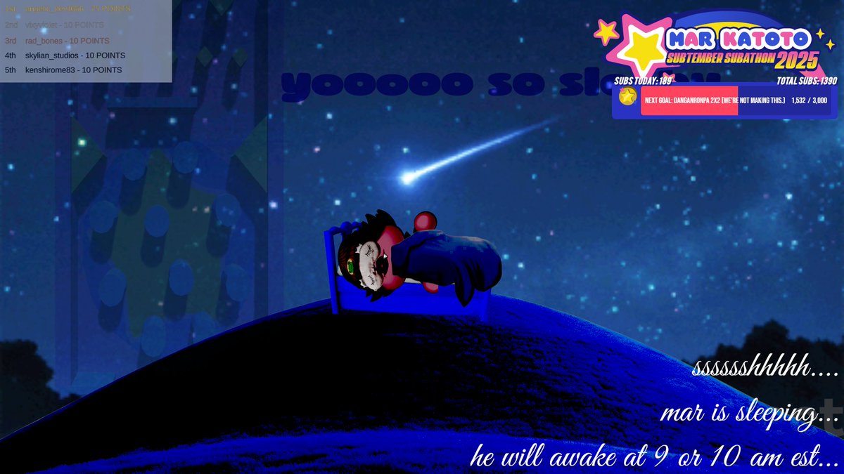 okay yall, i am going to sleep but the stream will remain ON while i sleep, including SNORE MIC which will also be ON

im looking to wake up 9 or 10 am so i will catch yall after i catch some zzz's!!!! GOOD NITE!!!!!!!!!