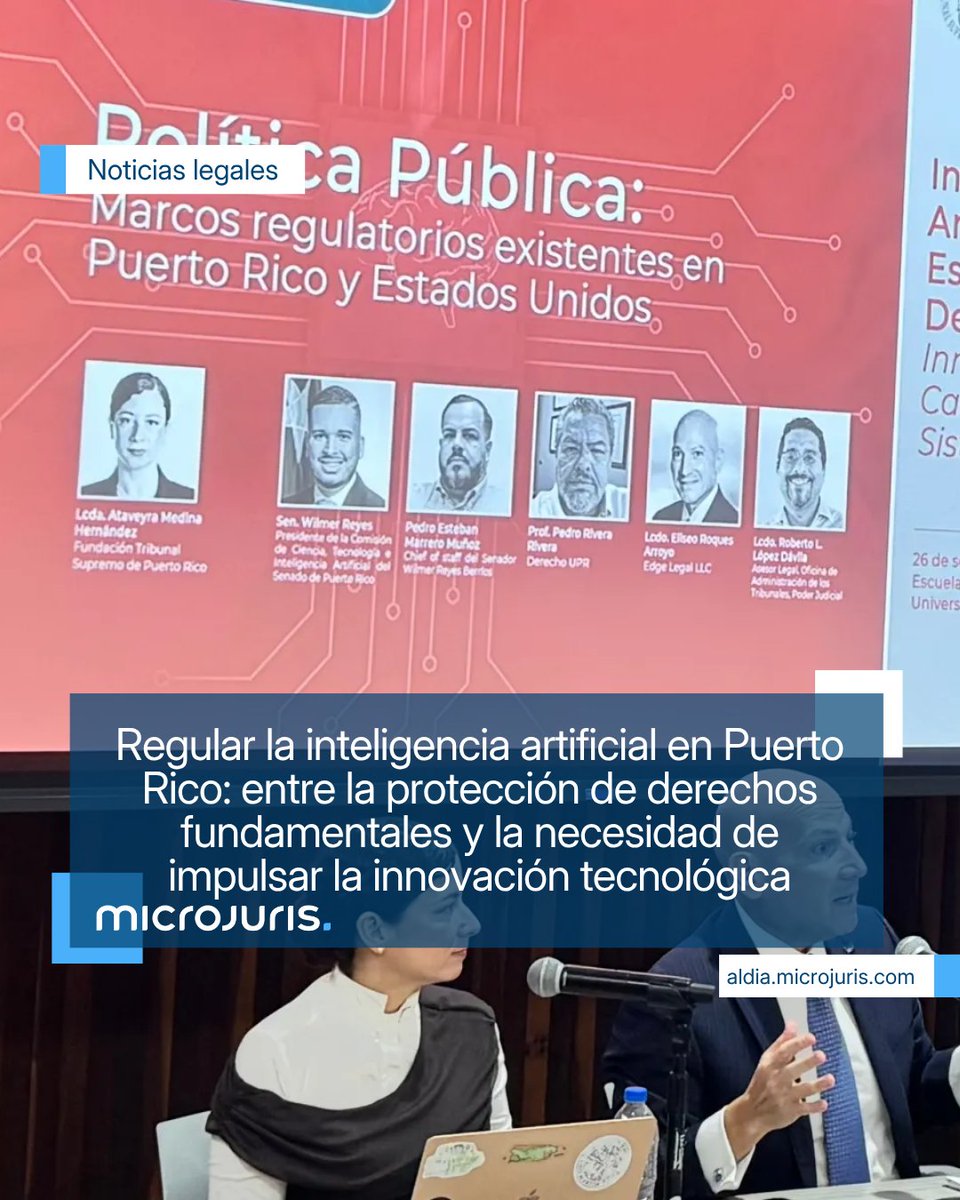 ⚖️ ¿Cómo regular la inteligencia artificial sin frenar la innovación?
En la conferencia Inteligencia Artificial y Estado de Derecho: Innovación y Cambio Sistémico expertos discutieron los dilemas que plantea la IA en Puerto Rico y Estados Unidos.

🔹 Se habló de la necesidad de