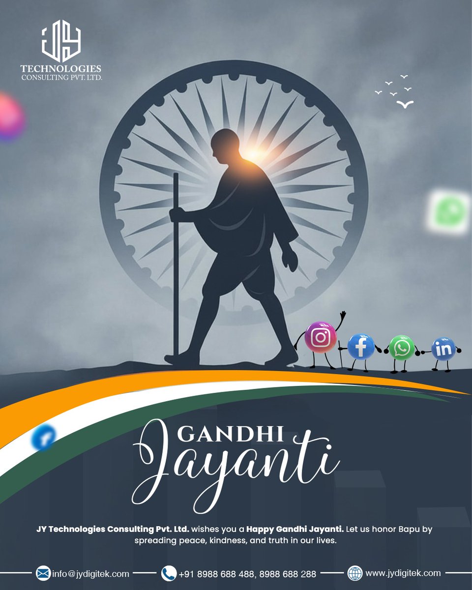 Honoring Gandhi Ji’s vision of truth &amp; simplicity 🙏
At JY, we believe the same values create the strongest marketing. 🌿
#gandhijayanti2025  #MarketingWithIntegrity #JYTechnologies #DigitalMarketing #BrandWithValues