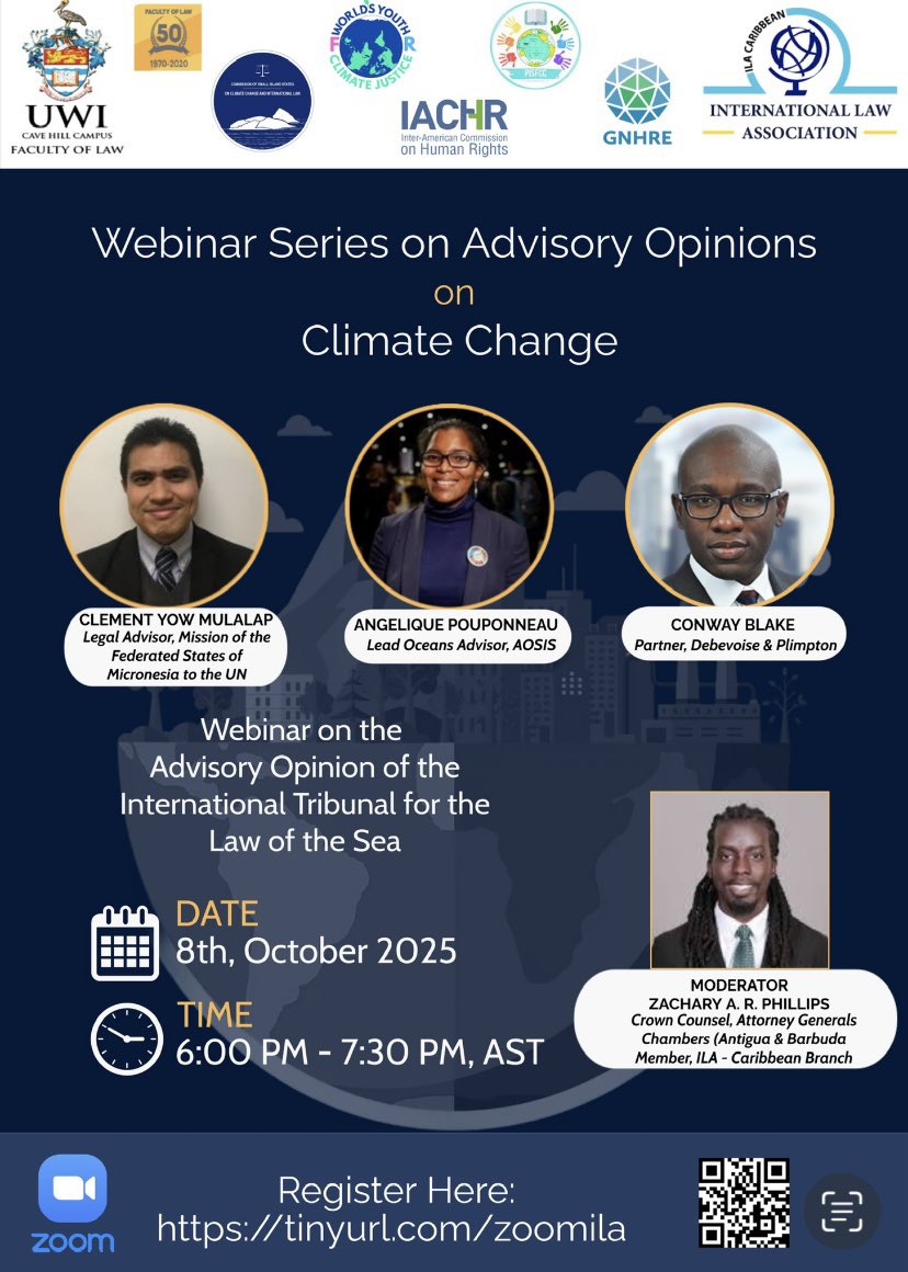 alyietweets's tweet photo. Welcome to the first of a three-part Webinar Series spearheaded by the @UWI_LawFac &amp; @ilacaribbean!

In this Panel, we interrogate A/O 31 of the @ITLOS_TIDM.

📆 October 8, 2025

🕙 6 p.m. AST (Bridgetown, Barbados; GMT-4)

🖥️  Virtual

🔗 https://t.co/fWZGCyzphz https://t.co/uAjnTWQ1Mp
