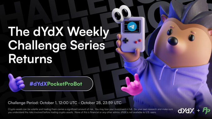 auz2or's tweet image. .@dYdX Pocket Pro Bot 챌린지
챌린지 내용
총 보상 풀: $30,000
수상자: 매주 25명 (총 100명)
기간: 4주
1인당 상금: $300 USDC
참여 방법
챌린지 페이지에 기재된 주간 챌린지를 완료
Pocket Pro Bot 를 사용하여 거래량 $1,000 채우기
$100 USDC 포지션을 5배로 열고 닫으면 자격 충족
트위터에…