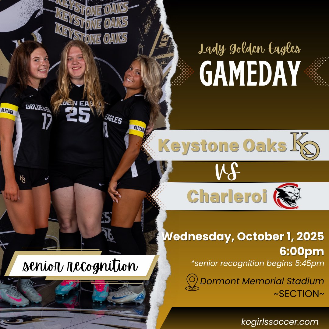 oaks_ladyeagles's tweet photo. Come out tonight as we celebrate and thank our three seniors @alyysimon , @ArmentMaddie and Jenna Janesko for their last four years of hardwork and dedication. Senior night ceremony begins at 5:45.⚽️🦅
🆚 Charleroi
📍Dormont Memorial Stadium
🕕 5:45
*️⃣ Section https://t.co/a5DWmYHOSu