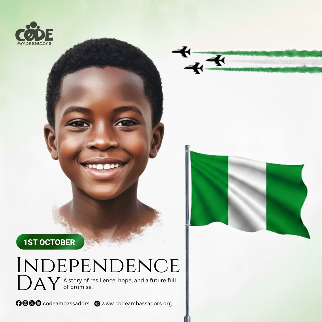 codeambassadors's tweet image. Happy Independence Day, Nigeria! 🇳🇬💚
65 years strong, and still standing tall.
Here’s to the spirit that never gives up, to the brilliance of our people, and to a generation ready to lead with innovation and courage.

#NigeriaAt65 #HappyIndependenceDay #CodeAmbassadors